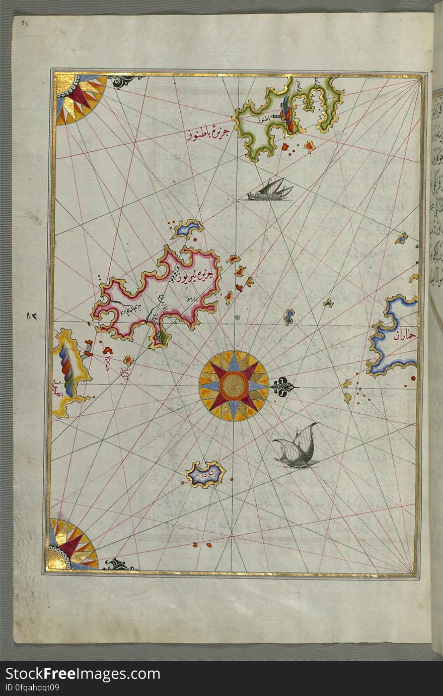 Originally composed in 932 AH / 1525 CE and dedicated to Sultan Süleyman I &#x28;&quot;The Magnificent&quot;&#x29;, this great work by Piri Reis &#x28;d. 962 AH / 1555 CE&#x29; on navigation was later revised and expanded. The present manuscript, made mostly in the late 11th AH / 17th CE century, is based on the later expanded version with some 240 exquisitely executed maps and portolan charts. They include this world map with the outline of the Americas, as well as coastlines &#x28;bays, capes, peninsulas&#x29;, islands, mountains and cities of the Mediterranean basin and the Black Sea. The work starts with the description of the coastline of Anatolia and the islands of the Aegean Sea, the Peloponnese peninsula and eastern and western coasts of the Adriatic Sea. It then proceeds to describe the western shores of Italy, southern France, Spain, North Africa, Palestine, Israel, Lebanon, Syria, western Anatolia, various islands north of Crete, Sea of Marmara, Bosporus and the Black Sea. It ends with a map of the shores of the the Caspian Sea &#x28;fol.374a&#x29;. See this manuscript page by page at the Walters Art Museum website: art.thewalters.org/viewwoa.aspx?id=19195. Originally composed in 932 AH / 1525 CE and dedicated to Sultan Süleyman I &#x28;&quot;The Magnificent&quot;&#x29;, this great work by Piri Reis &#x28;d. 962 AH / 1555 CE&#x29; on navigation was later revised and expanded. The present manuscript, made mostly in the late 11th AH / 17th CE century, is based on the later expanded version with some 240 exquisitely executed maps and portolan charts. They include this world map with the outline of the Americas, as well as coastlines &#x28;bays, capes, peninsulas&#x29;, islands, mountains and cities of the Mediterranean basin and the Black Sea. The work starts with the description of the coastline of Anatolia and the islands of the Aegean Sea, the Peloponnese peninsula and eastern and western coasts of the Adriatic Sea. It then proceeds to describe the western shores of Italy, southern France, Spain, North Africa, Palestine, Israel, Lebanon, Syria, western Anatolia, various islands north of Crete, Sea of Marmara, Bosporus and the Black Sea. It ends with a map of the shores of the the Caspian Sea &#x28;fol.374a&#x29;. See this manuscript page by page at the Walters Art Museum website: art.thewalters.org/viewwoa.aspx?id=19195