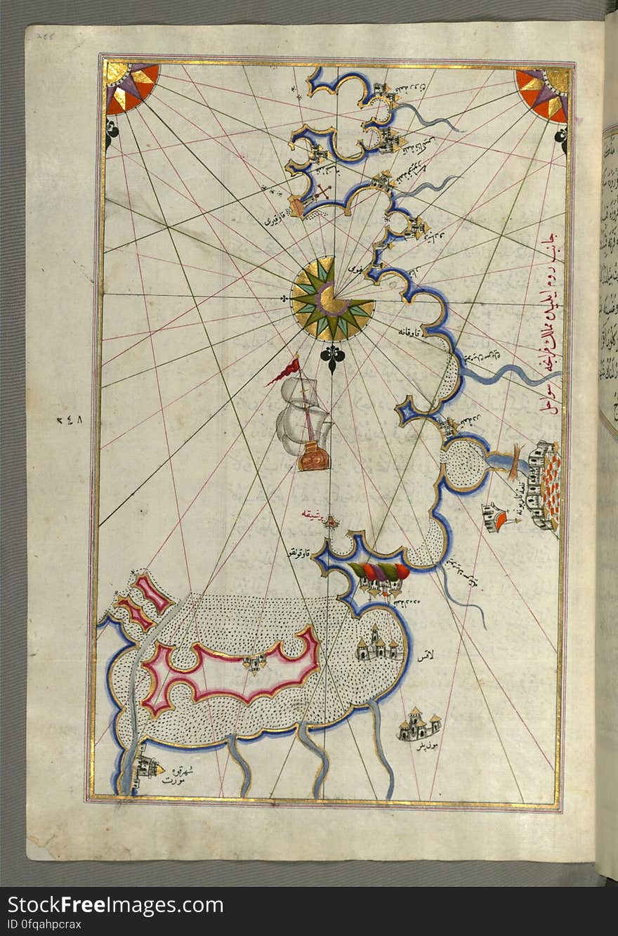 Originally composed in 932 AH / 1525 CE and dedicated to Sultan Süleyman I &#x28;&quot;The Magnificent&quot;&#x29;, this great work by Piri Reis &#x28;d. 962 AH / 1555 CE&#x29; on navigation was later revised and expanded. The present manuscript, made mostly in the late 11th AH / 17th CE century, is based on the later expanded version with some 240 exquisitely executed maps and portolan charts. They include a world map &#x28;fol.41a&#x29; with the outline of the Americas, as well as coastlines &#x28;bays, capes, peninsulas&#x29;, islands, mountains and cities of the Mediterranean basin and the Black Sea. The work starts with the description of the coastline of Anatolia and the islands of the Aegean Sea, the Peloponnese peninsula and eastern and western coasts of the Adriatic Sea. It then proceeds to describe the western shores of Italy, southern France, Spain, North Africa, Palestine, Israel, Lebanon, Syria, western Anatolia, various islands north of Crete, Sea of Marmara, Bosporus and the Black Sea. It ends with a map of the shores of the the Caspian Sea &#x28;fol.374a&#x29;. See this manuscript page by page at the Walters Art Museum website: art.thewalters.org/viewwoa.aspx?id=19195. Originally composed in 932 AH / 1525 CE and dedicated to Sultan Süleyman I &#x28;&quot;The Magnificent&quot;&#x29;, this great work by Piri Reis &#x28;d. 962 AH / 1555 CE&#x29; on navigation was later revised and expanded. The present manuscript, made mostly in the late 11th AH / 17th CE century, is based on the later expanded version with some 240 exquisitely executed maps and portolan charts. They include a world map &#x28;fol.41a&#x29; with the outline of the Americas, as well as coastlines &#x28;bays, capes, peninsulas&#x29;, islands, mountains and cities of the Mediterranean basin and the Black Sea. The work starts with the description of the coastline of Anatolia and the islands of the Aegean Sea, the Peloponnese peninsula and eastern and western coasts of the Adriatic Sea. It then proceeds to describe the western shores of Italy, southern France, Spain, North Africa, Palestine, Israel, Lebanon, Syria, western Anatolia, various islands north of Crete, Sea of Marmara, Bosporus and the Black Sea. It ends with a map of the shores of the the Caspian Sea &#x28;fol.374a&#x29;. See this manuscript page by page at the Walters Art Museum website: art.thewalters.org/viewwoa.aspx?id=19195