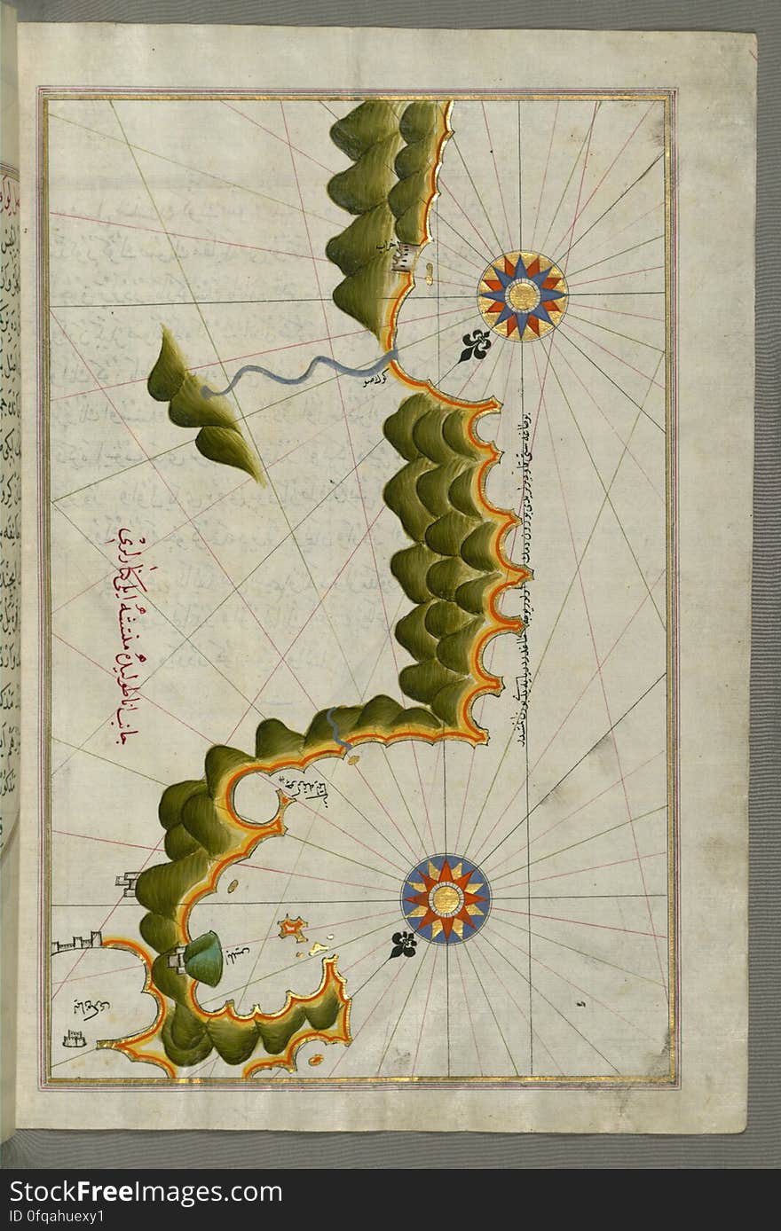 Originally composed in 932 AH / 1525 CE and dedicated to Sultan Süleyman I &#x28;&quot;The Magnificent&quot;&#x29;, this great work by Piri Reis &#x28;d. 962 AH / 1555 CE&#x29; on navigation was later revised and expanded. The present manuscript, made mostly in the late 11th AH / 17th CE century, is based on the later expanded version with some 240 exquisitely executed maps and portolan charts. They include a world map &#x28;fol.41a&#x29; with the outline of the Americas, as well as coastlines &#x28;bays, capes, peninsulas&#x29;, islands, mountains and cities of the Mediterranean basin and the Black Sea. The work starts with the description of the coastline of Anatolia and the islands of the Aegean Sea, the Peloponnese peninsula and eastern and western coasts of the Adriatic Sea. It then proceeds to describe the western shores of Italy, southern France, Spain, North Africa, Palestine, Israel, Lebanon, Syria, western Anatolia, various islands north of Crete, Sea of Marmara, Bosporus and the Black Sea. It ends with a map of the shores of the the Caspian Sea &#x28;fol.374a&#x29;. See this manuscript page by page at the Walters Art Museum website: art.thewalters.org/viewwoa.aspx?id=19195. Originally composed in 932 AH / 1525 CE and dedicated to Sultan Süleyman I &#x28;&quot;The Magnificent&quot;&#x29;, this great work by Piri Reis &#x28;d. 962 AH / 1555 CE&#x29; on navigation was later revised and expanded. The present manuscript, made mostly in the late 11th AH / 17th CE century, is based on the later expanded version with some 240 exquisitely executed maps and portolan charts. They include a world map &#x28;fol.41a&#x29; with the outline of the Americas, as well as coastlines &#x28;bays, capes, peninsulas&#x29;, islands, mountains and cities of the Mediterranean basin and the Black Sea. The work starts with the description of the coastline of Anatolia and the islands of the Aegean Sea, the Peloponnese peninsula and eastern and western coasts of the Adriatic Sea. It then proceeds to describe the western shores of Italy, southern France, Spain, North Africa, Palestine, Israel, Lebanon, Syria, western Anatolia, various islands north of Crete, Sea of Marmara, Bosporus and the Black Sea. It ends with a map of the shores of the the Caspian Sea &#x28;fol.374a&#x29;. See this manuscript page by page at the Walters Art Museum website: art.thewalters.org/viewwoa.aspx?id=19195