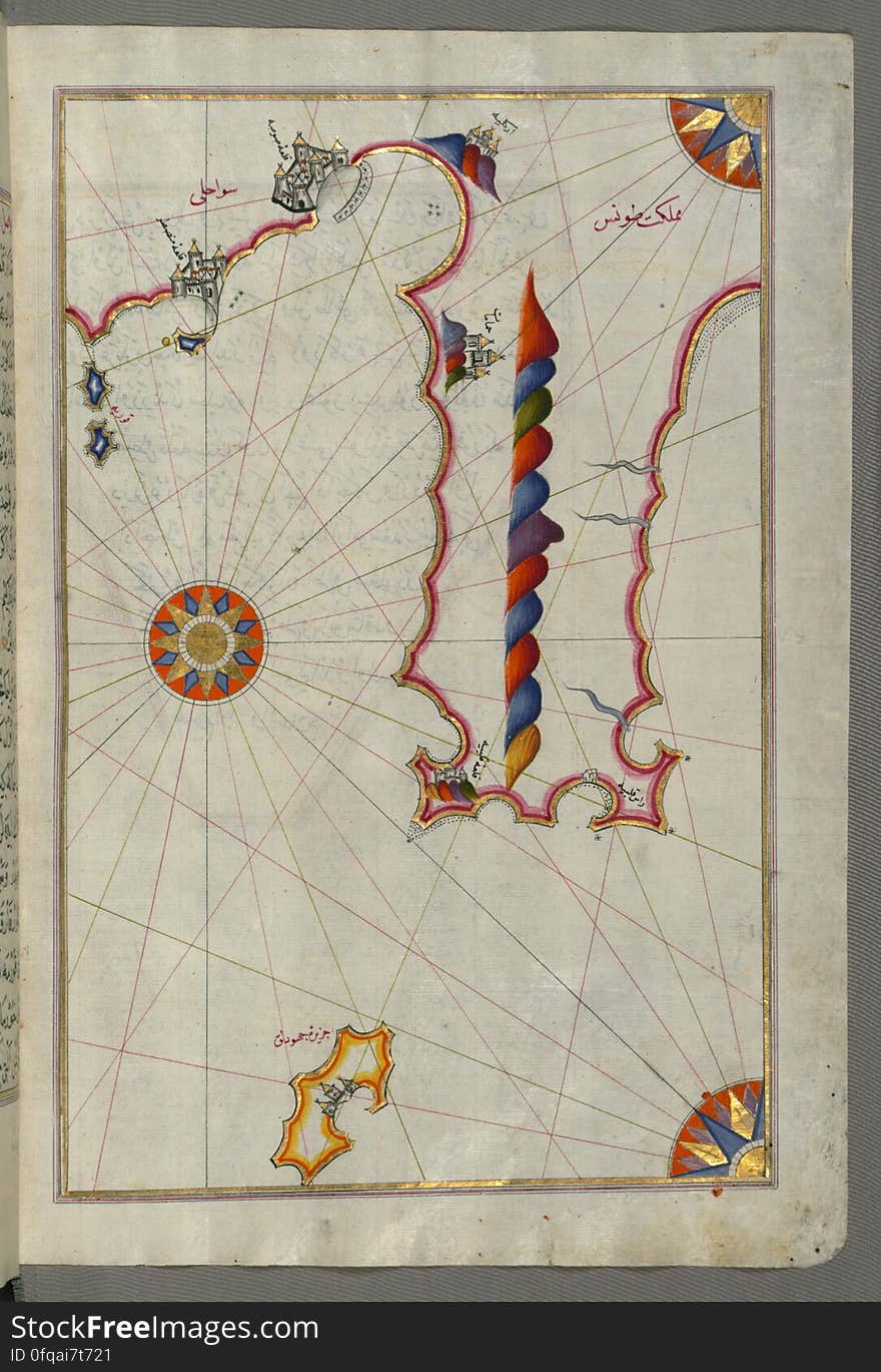 Originally composed in 932 AH / 1525 CE and dedicated to Sultan Süleyman I &#x28;&quot;The Magnificent&quot;&#x29;, this great work by Piri Reis &#x28;d. 962 AH / 1555 CE&#x29; on navigation was later revised and expanded. The present manuscript, made mostly in the late 11th AH / 17th CE century, is based on the later expanded version with some 240 exquisitely executed maps and portolan charts. They include a world map &#x28;fol.41a&#x29; with the outline of the Americas, as well as coastlines &#x28;bays, capes, peninsulas&#x29;, islands, mountains and cities of the Mediterranean basin and the Black Sea. The work starts with the description of the coastline of Anatolia and the islands of the Aegean Sea, the Peloponnese peninsula and eastern and western coasts of the Adriatic Sea. It then proceeds to describe the western shores of Italy, southern France, Spain, North Africa, Palestine, Israel, Lebanon, Syria, western Anatolia, various islands north of Crete, Sea of Marmara, Bosporus and the Black Sea. It ends with a map of the shores of the the Caspian Sea &#x28;fol.374a&#x29;. See this manuscript page by page at the Walters Art Museum website: art.thewalters.org/viewwoa.aspx?id=19195. Originally composed in 932 AH / 1525 CE and dedicated to Sultan Süleyman I &#x28;&quot;The Magnificent&quot;&#x29;, this great work by Piri Reis &#x28;d. 962 AH / 1555 CE&#x29; on navigation was later revised and expanded. The present manuscript, made mostly in the late 11th AH / 17th CE century, is based on the later expanded version with some 240 exquisitely executed maps and portolan charts. They include a world map &#x28;fol.41a&#x29; with the outline of the Americas, as well as coastlines &#x28;bays, capes, peninsulas&#x29;, islands, mountains and cities of the Mediterranean basin and the Black Sea. The work starts with the description of the coastline of Anatolia and the islands of the Aegean Sea, the Peloponnese peninsula and eastern and western coasts of the Adriatic Sea. It then proceeds to describe the western shores of Italy, southern France, Spain, North Africa, Palestine, Israel, Lebanon, Syria, western Anatolia, various islands north of Crete, Sea of Marmara, Bosporus and the Black Sea. It ends with a map of the shores of the the Caspian Sea &#x28;fol.374a&#x29;. See this manuscript page by page at the Walters Art Museum website: art.thewalters.org/viewwoa.aspx?id=19195