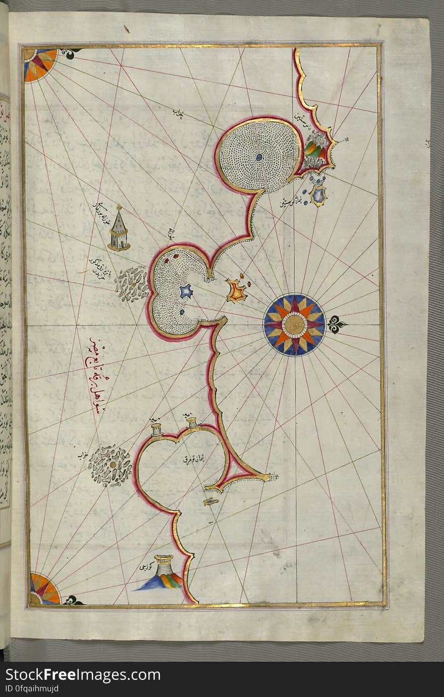 Originally composed in 932 AH / 1525 CE and dedicated to Sultan SÃ¼leyman I &#x28;&quot;The Magnificent&quot;&#x29;, this great work by Piri Reis &#x28;d. 962 AH / 1555 CE&#x29; on navigation was later revised and expanded. The present manuscript, made mostly in the late 11th AH / 17th CE century, is based on the later expanded version with some 240 exquisitely executed maps and portolan charts. They include a world map &#x28;fol.41a&#x29; with the outline of the Americas, as well as coastlines &#x28;bays, capes, peninsulas&#x29;, islands, mountains and cities of the Mediterranean basin and the Black Sea. The work starts with the description of the coastline of Anatolia and the islands of the Aegean Sea, the Peloponnese peninsula and eastern and western coasts of the Adriatic Sea. It then proceeds to describe the western shores of Italy, southern France, Spain, North Africa, Palestine, Israel, Lebanon, Syria, western Anatolia, various islands north of Crete, Sea of Marmara, Bosporus and the Black Sea. It ends with a map of the shores of the the Caspian Sea &#x28;fol.374a&#x29;. See this manuscript page by page at the Walters Art Museum website: art.thewalters.org/viewwoa.aspx?id=19195. Originally composed in 932 AH / 1525 CE and dedicated to Sultan SÃ¼leyman I &#x28;&quot;The Magnificent&quot;&#x29;, this great work by Piri Reis &#x28;d. 962 AH / 1555 CE&#x29; on navigation was later revised and expanded. The present manuscript, made mostly in the late 11th AH / 17th CE century, is based on the later expanded version with some 240 exquisitely executed maps and portolan charts. They include a world map &#x28;fol.41a&#x29; with the outline of the Americas, as well as coastlines &#x28;bays, capes, peninsulas&#x29;, islands, mountains and cities of the Mediterranean basin and the Black Sea. The work starts with the description of the coastline of Anatolia and the islands of the Aegean Sea, the Peloponnese peninsula and eastern and western coasts of the Adriatic Sea. It then proceeds to describe the western shores of Italy, southern France, Spain, North Africa, Palestine, Israel, Lebanon, Syria, western Anatolia, various islands north of Crete, Sea of Marmara, Bosporus and the Black Sea. It ends with a map of the shores of the the Caspian Sea &#x28;fol.374a&#x29;. See this manuscript page by page at the Walters Art Museum website: art.thewalters.org/viewwoa.aspx?id=19195