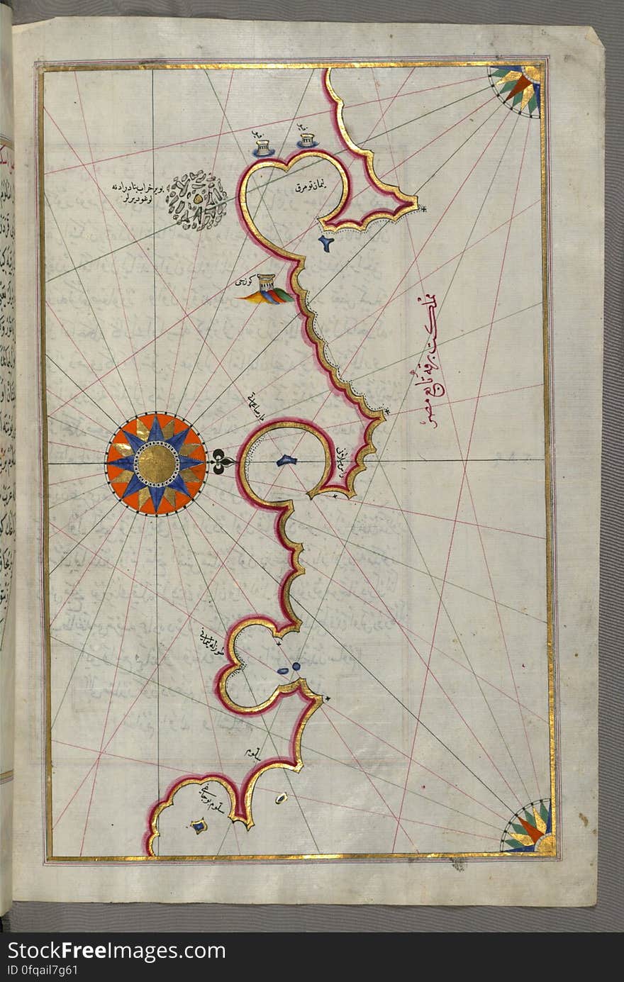 Originally composed in 932 AH / 1525 CE and dedicated to Sultan Süleyman I &#x28;&quot;The Magnificent&quot;&#x29;, this great work by Piri Reis &#x28;d. 962 AH / 1555 CE&#x29; on navigation was later revised and expanded. The present manuscript, made mostly in the late 11th AH / 17th CE century, is based on the later expanded version with some 240 exquisitely executed maps and portolan charts. They include a world map &#x28;fol.41a&#x29; with the outline of the Americas, as well as coastlines &#x28;bays, capes, peninsulas&#x29;, islands, mountains and cities of the Mediterranean basin and the Black Sea. The work starts with the description of the coastline of Anatolia and the islands of the Aegean Sea, the Peloponnese peninsula and eastern and western coasts of the Adriatic Sea. It then proceeds to describe the western shores of Italy, southern France, Spain, North Africa, Palestine, Israel, Lebanon, Syria, western Anatolia, various islands north of Crete, Sea of Marmara, Bosporus and the Black Sea. It ends with a map of the shores of the the Caspian Sea &#x28;fol.374a&#x29;. See this manuscript page by page at the Walters Art Museum website: art.thewalters.org/viewwoa.aspx?id=19195. Originally composed in 932 AH / 1525 CE and dedicated to Sultan Süleyman I &#x28;&quot;The Magnificent&quot;&#x29;, this great work by Piri Reis &#x28;d. 962 AH / 1555 CE&#x29; on navigation was later revised and expanded. The present manuscript, made mostly in the late 11th AH / 17th CE century, is based on the later expanded version with some 240 exquisitely executed maps and portolan charts. They include a world map &#x28;fol.41a&#x29; with the outline of the Americas, as well as coastlines &#x28;bays, capes, peninsulas&#x29;, islands, mountains and cities of the Mediterranean basin and the Black Sea. The work starts with the description of the coastline of Anatolia and the islands of the Aegean Sea, the Peloponnese peninsula and eastern and western coasts of the Adriatic Sea. It then proceeds to describe the western shores of Italy, southern France, Spain, North Africa, Palestine, Israel, Lebanon, Syria, western Anatolia, various islands north of Crete, Sea of Marmara, Bosporus and the Black Sea. It ends with a map of the shores of the the Caspian Sea &#x28;fol.374a&#x29;. See this manuscript page by page at the Walters Art Museum website: art.thewalters.org/viewwoa.aspx?id=19195