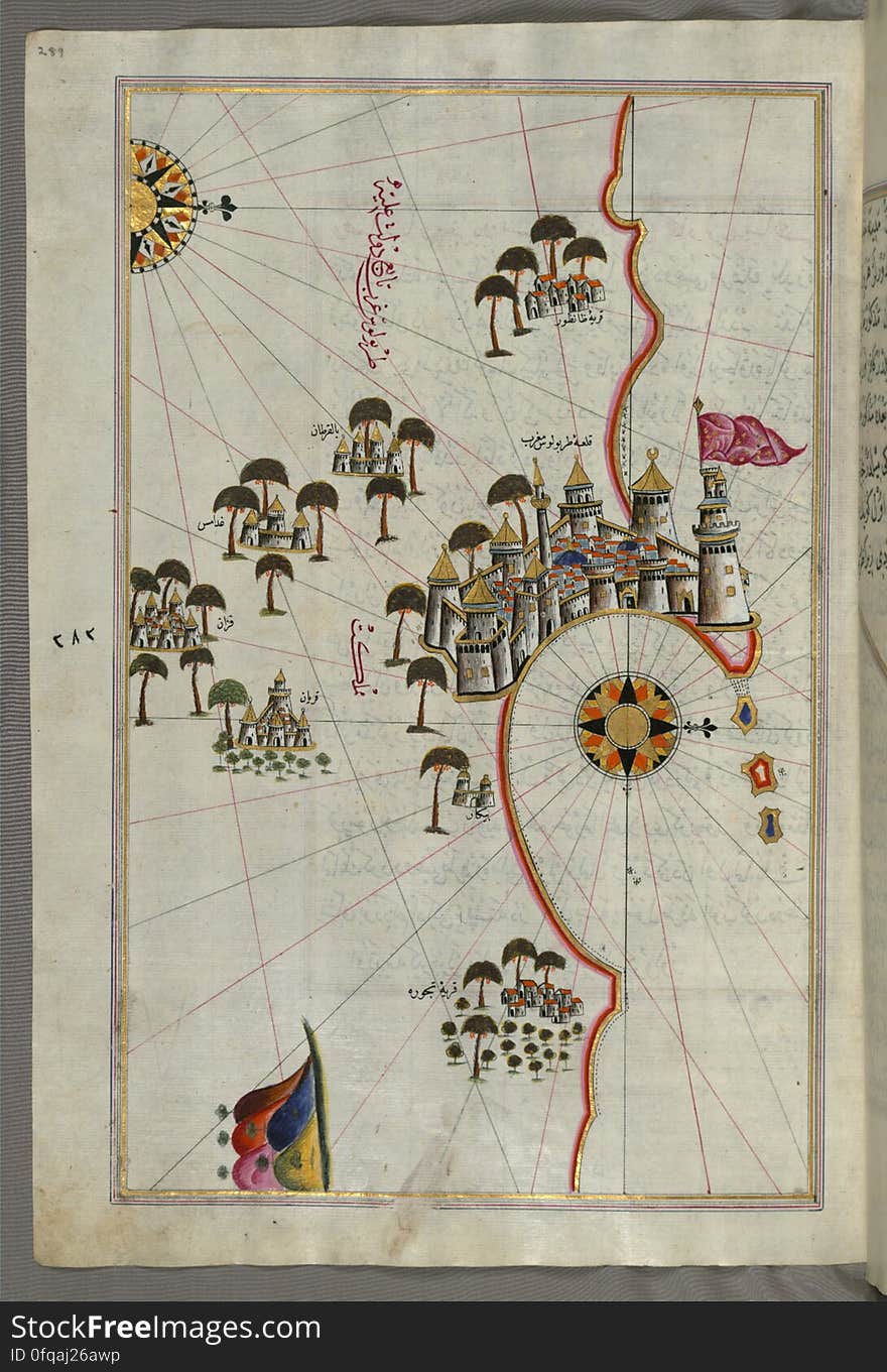 Originally composed in 932 AH / 1525 CE and dedicated to Sultan Süleyman I &#x28;&quot;The Magnificent&quot;&#x29;, this great work by Piri Reis &#x28;d. 962 AH / 1555 CE&#x29; on navigation was later revised and expanded. The present manuscript, made mostly in the late 11th AH / 17th CE century, is based on the later expanded version with some 240 exquisitely executed maps and portolan charts. They include a world map &#x28;fol.41a&#x29; with the outline of the Americas, as well as coastlines &#x28;bays, capes, peninsulas&#x29;, islands, mountains and cities of the Mediterranean basin and the Black Sea. The work starts with the description of the coastline of Anatolia and the islands of the Aegean Sea, the Peloponnese peninsula and eastern and western coasts of the Adriatic Sea. It then proceeds to describe the western shores of Italy, southern France, Spain, North Africa, Palestine, Israel, Lebanon, Syria, western Anatolia, various islands north of Crete, Sea of Marmara, Bosporus and the Black Sea. It ends with a map of the shores of the the Caspian Sea &#x28;fol.374a&#x29;. See this manuscript page by page at the Walters Art Museum website: art.thewalters.org/viewwoa.aspx?id=19195. Originally composed in 932 AH / 1525 CE and dedicated to Sultan Süleyman I &#x28;&quot;The Magnificent&quot;&#x29;, this great work by Piri Reis &#x28;d. 962 AH / 1555 CE&#x29; on navigation was later revised and expanded. The present manuscript, made mostly in the late 11th AH / 17th CE century, is based on the later expanded version with some 240 exquisitely executed maps and portolan charts. They include a world map &#x28;fol.41a&#x29; with the outline of the Americas, as well as coastlines &#x28;bays, capes, peninsulas&#x29;, islands, mountains and cities of the Mediterranean basin and the Black Sea. The work starts with the description of the coastline of Anatolia and the islands of the Aegean Sea, the Peloponnese peninsula and eastern and western coasts of the Adriatic Sea. It then proceeds to describe the western shores of Italy, southern France, Spain, North Africa, Palestine, Israel, Lebanon, Syria, western Anatolia, various islands north of Crete, Sea of Marmara, Bosporus and the Black Sea. It ends with a map of the shores of the the Caspian Sea &#x28;fol.374a&#x29;. See this manuscript page by page at the Walters Art Museum website: art.thewalters.org/viewwoa.aspx?id=19195