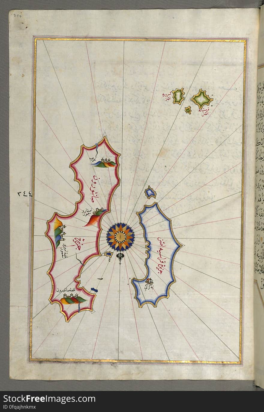 Originally composed in 932 AH / 1525 CE and dedicated to Sultan Süleyman I &#x28;&quot;The Magnificent&quot;&#x29;, this great work by Piri Reis &#x28;d. 962 AH / 1555 CE&#x29; on navigation was later revised and expanded. The present manuscript, made mostly in the late 11th AH / 17th CE century, is based on the later expanded version with some 240 exquisitely executed maps and portolan charts. They include a world map &#x28;fol.41a&#x29; with the outline of the Americas, as well as coastlines &#x28;bays, capes, peninsulas&#x29;, islands, mountains and cities of the Mediterranean basin and the Black Sea. The work starts with the description of the coastline of Anatolia and the islands of the Aegean Sea, the Peloponnese peninsula and eastern and western coasts of the Adriatic Sea. It then proceeds to describe the western shores of Italy, southern France, Spain, North Africa, Palestine, Israel, Lebanon, Syria, western Anatolia, various islands north of Crete, Sea of Marmara, Bosporus and the Black Sea. It ends with a map of the shores of the the Caspian Sea &#x28;fol.374a&#x29;. See this manuscript page by page at the Walters Art Museum website: art.thewalters.org/viewwoa.aspx?id=19195. Originally composed in 932 AH / 1525 CE and dedicated to Sultan Süleyman I &#x28;&quot;The Magnificent&quot;&#x29;, this great work by Piri Reis &#x28;d. 962 AH / 1555 CE&#x29; on navigation was later revised and expanded. The present manuscript, made mostly in the late 11th AH / 17th CE century, is based on the later expanded version with some 240 exquisitely executed maps and portolan charts. They include a world map &#x28;fol.41a&#x29; with the outline of the Americas, as well as coastlines &#x28;bays, capes, peninsulas&#x29;, islands, mountains and cities of the Mediterranean basin and the Black Sea. The work starts with the description of the coastline of Anatolia and the islands of the Aegean Sea, the Peloponnese peninsula and eastern and western coasts of the Adriatic Sea. It then proceeds to describe the western shores of Italy, southern France, Spain, North Africa, Palestine, Israel, Lebanon, Syria, western Anatolia, various islands north of Crete, Sea of Marmara, Bosporus and the Black Sea. It ends with a map of the shores of the the Caspian Sea &#x28;fol.374a&#x29;. See this manuscript page by page at the Walters Art Museum website: art.thewalters.org/viewwoa.aspx?id=19195