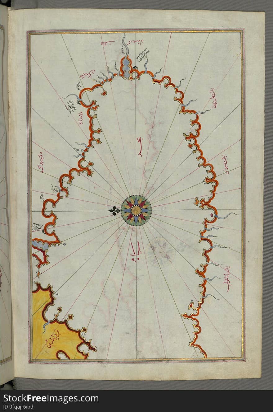 Originally composed in 932 AH / 1525 CE and dedicated to Sultan Süleyman I &#x28;&quot;The Magnificent&quot;&#x29;, this great work by Piri Reis &#x28;d. 962 AH / 1555 CE&#x29; on navigation was later revised and expanded. The present manuscript, made mostly in the late 11th AH / 17th CE century, is based on the later expanded version with some 240 exquisitely executed maps and portolan charts. They include a world map &#x28;fol.41a&#x29; with the outline of the Americas, as well as coastlines &#x28;bays, capes, peninsulas&#x29;, islands, mountains and cities of the Mediterranean basin and the Black Sea. The work starts with the description of the coastline of Anatolia and the islands of the Aegean Sea, the Peloponnese peninsula and eastern and western coasts of the Adriatic Sea. It then proceeds to describe the western shores of Italy, southern France, Spain, North Africa, Palestine, Israel, Lebanon, Syria, western Anatolia, various islands north of Crete, Sea of Marmara, Bosporus and the Black Sea. It ends with a map of the shores of the the Caspian Sea &#x28;fol.374a&#x29;. See this manuscript page by page at the Walters Art Museum website: art.thewalters.org/viewwoa.aspx?id=19195. Originally composed in 932 AH / 1525 CE and dedicated to Sultan Süleyman I &#x28;&quot;The Magnificent&quot;&#x29;, this great work by Piri Reis &#x28;d. 962 AH / 1555 CE&#x29; on navigation was later revised and expanded. The present manuscript, made mostly in the late 11th AH / 17th CE century, is based on the later expanded version with some 240 exquisitely executed maps and portolan charts. They include a world map &#x28;fol.41a&#x29; with the outline of the Americas, as well as coastlines &#x28;bays, capes, peninsulas&#x29;, islands, mountains and cities of the Mediterranean basin and the Black Sea. The work starts with the description of the coastline of Anatolia and the islands of the Aegean Sea, the Peloponnese peninsula and eastern and western coasts of the Adriatic Sea. It then proceeds to describe the western shores of Italy, southern France, Spain, North Africa, Palestine, Israel, Lebanon, Syria, western Anatolia, various islands north of Crete, Sea of Marmara, Bosporus and the Black Sea. It ends with a map of the shores of the the Caspian Sea &#x28;fol.374a&#x29;. See this manuscript page by page at the Walters Art Museum website: art.thewalters.org/viewwoa.aspx?id=19195