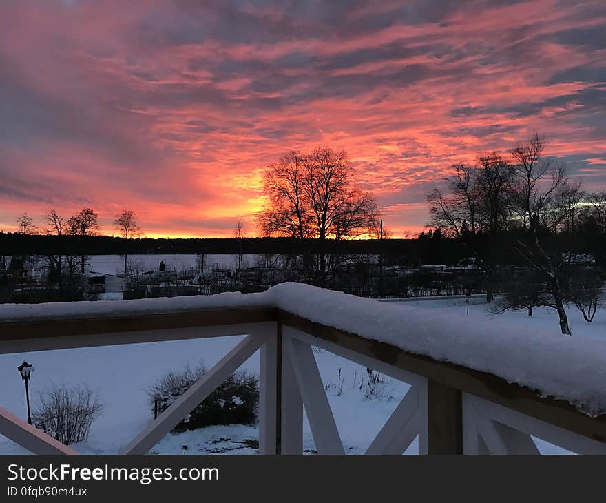 A winter morning with the sky colored in red. A winter morning with the sky colored in red.