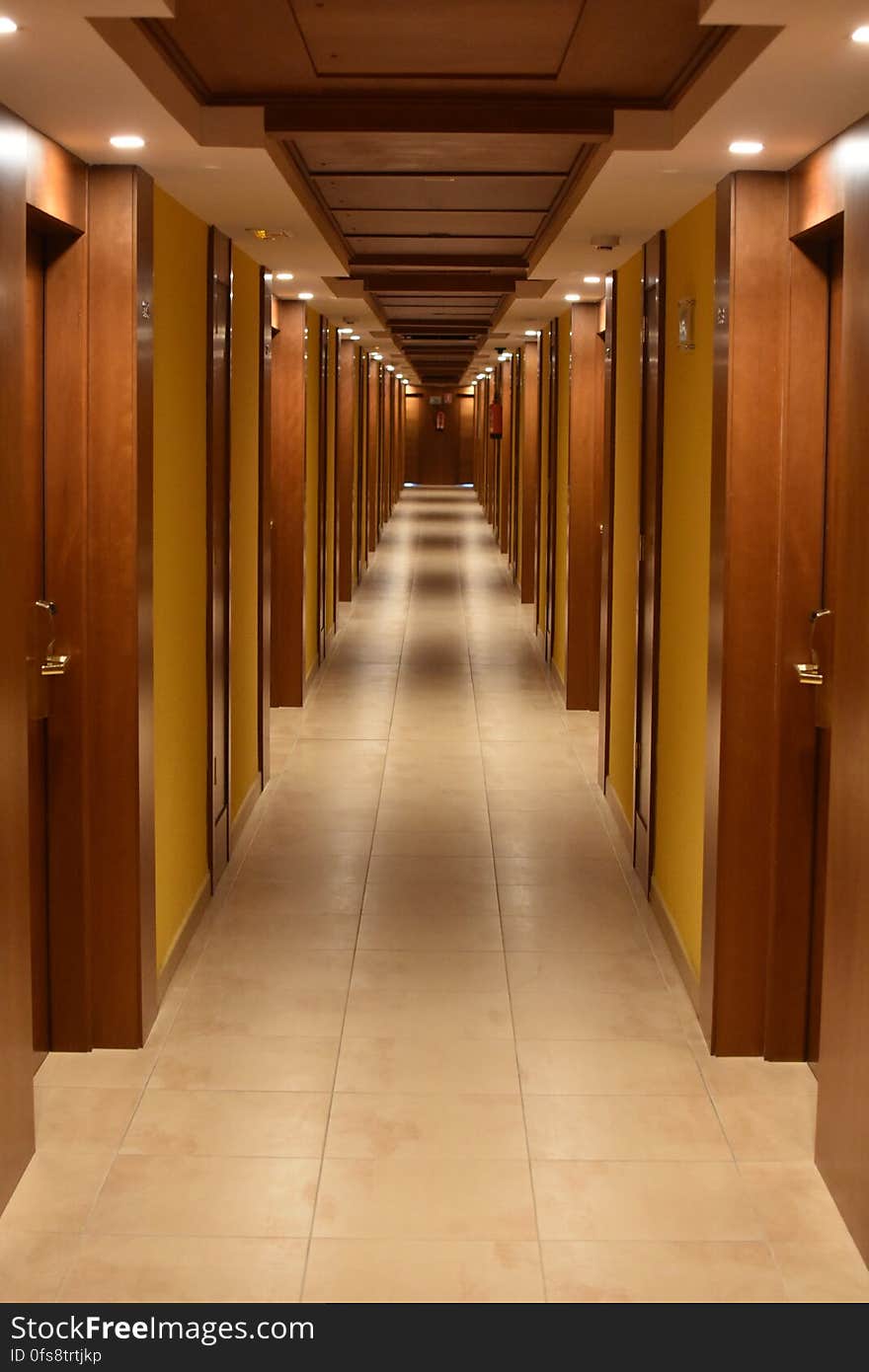 Empty hallway with closed doors.