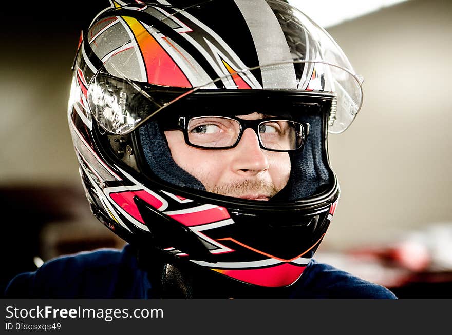 Man Wearing Black Gray Red Motorcycle Helmet