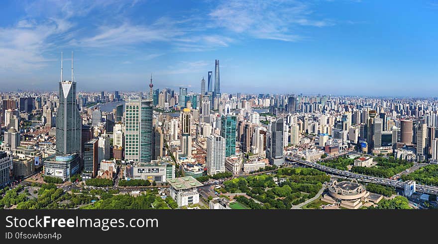 An aerial view over the downtown of Shanghai. An aerial view over the downtown of Shanghai.