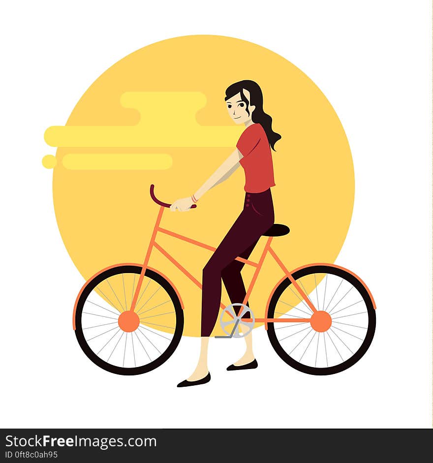 Active young man riding on bicycle. Design element. Flat illustration