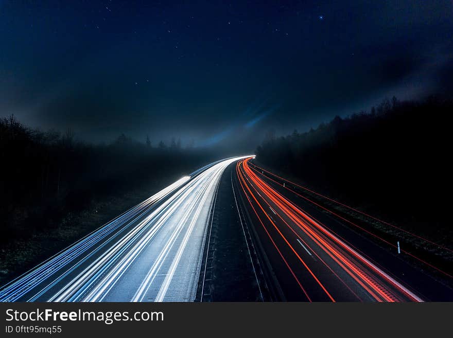 Light Trails on Highway at Night