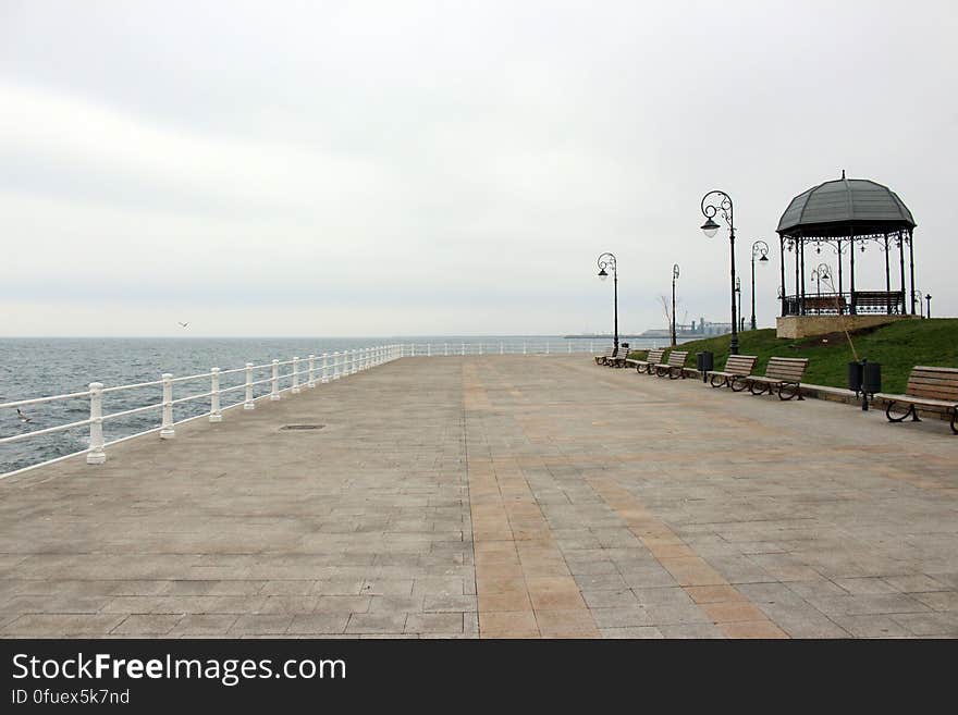 View from the waterfront of the casino in Constanta. The Black Sea is a body of water between Eastern Europe and Western. Location: Constanta,Romania