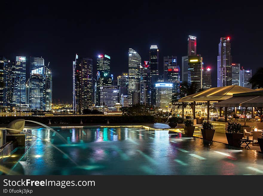 Singapore financial center at night seen from across the Marina Bay. Singapore financial center at night seen from across the Marina Bay.