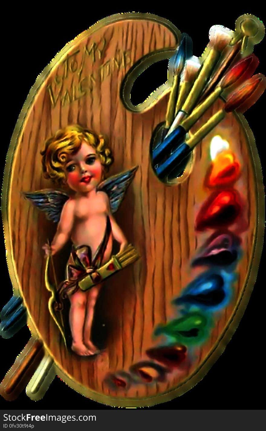 Vintage Cupid Painting Art