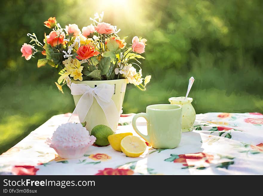 Red and Pink Flowers on Pot on Table