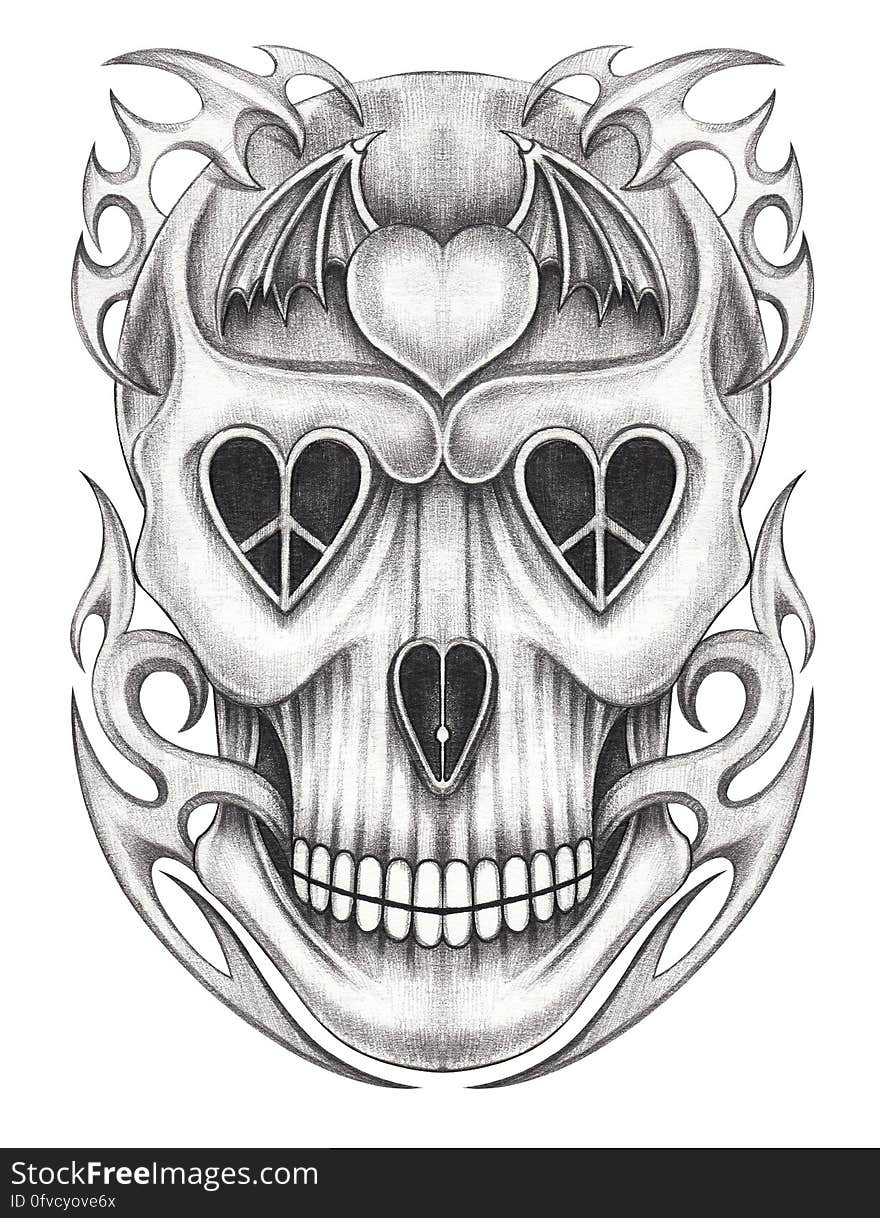 Art design heart mix skull for tattoo hand pencil drawing on paper. Art design heart mix skull for tattoo hand pencil drawing on paper.