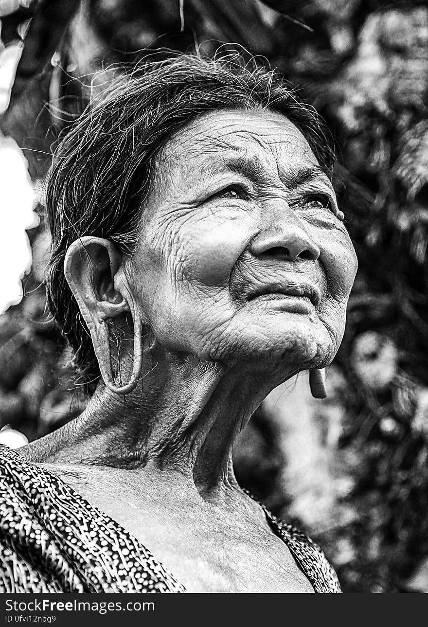 Grayscale Photo of Woman Wearing Scoop Neck Shirt