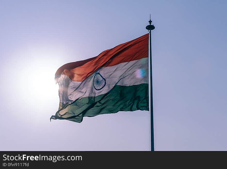 The national flag of India waving in the wind.