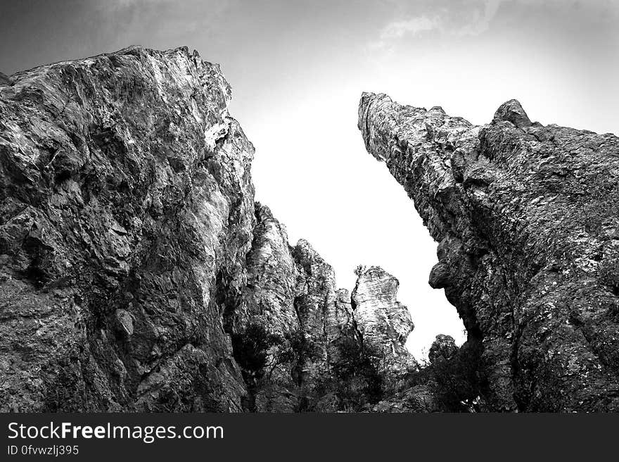 Grayscale Photography of Rock Formation