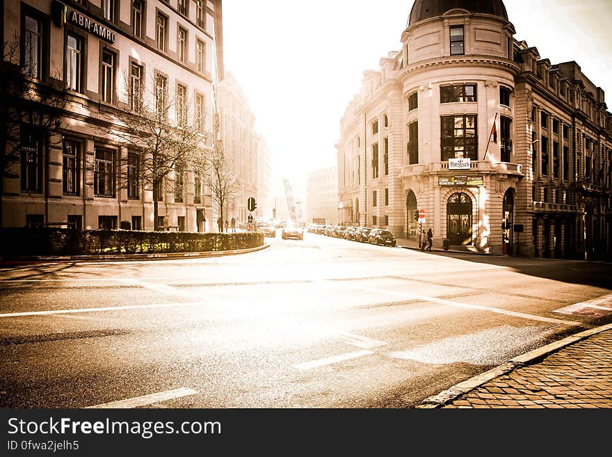 View of City Street at Sunset