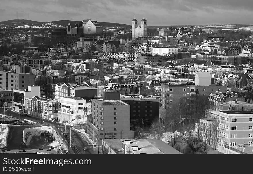 Grayscale Photo of Urban City