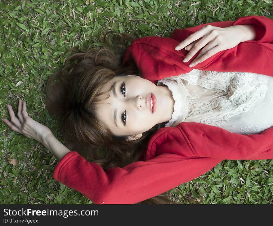 Beauty, Grass, Girl, Black Hair