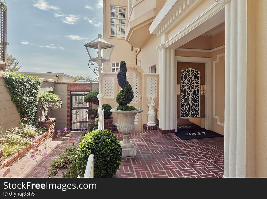 Luxury home entrance and the balcony.