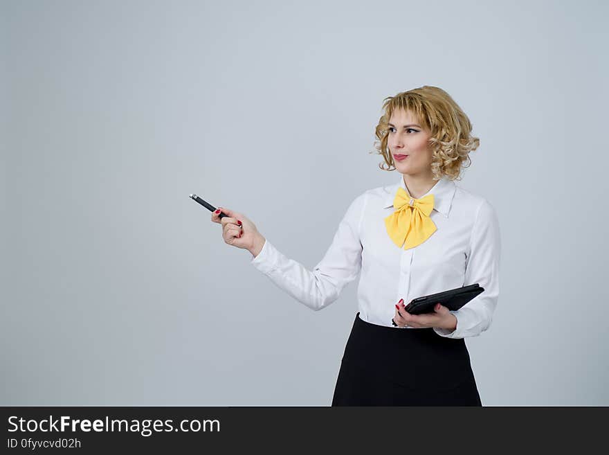 Portrait of Young Woman Against White Background