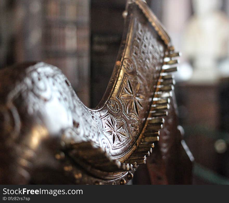 Detail on the Brian Boru celtic harp in Trinity College, Dublin. Detail on the Brian Boru celtic harp in Trinity College, Dublin