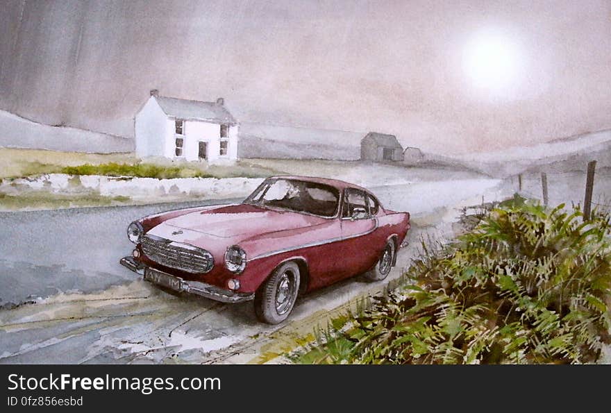 Unframed watercolour of a Volvo 1800 on the moors www.theartroomtelford.co.uk/page96.html theartonlinegallery.com/artist/john-lowerson/. Unframed watercolour of a Volvo 1800 on the moors www.theartroomtelford.co.uk/page96.html theartonlinegallery.com/artist/john-lowerson/