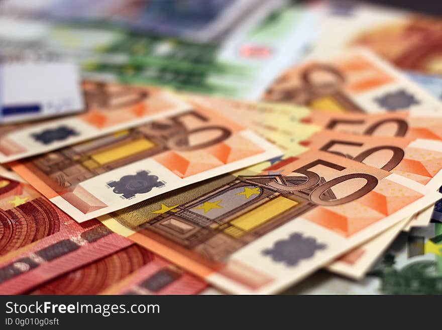 Close up of stack of multi denomination Euro banknotes. Close up of stack of multi denomination Euro banknotes.