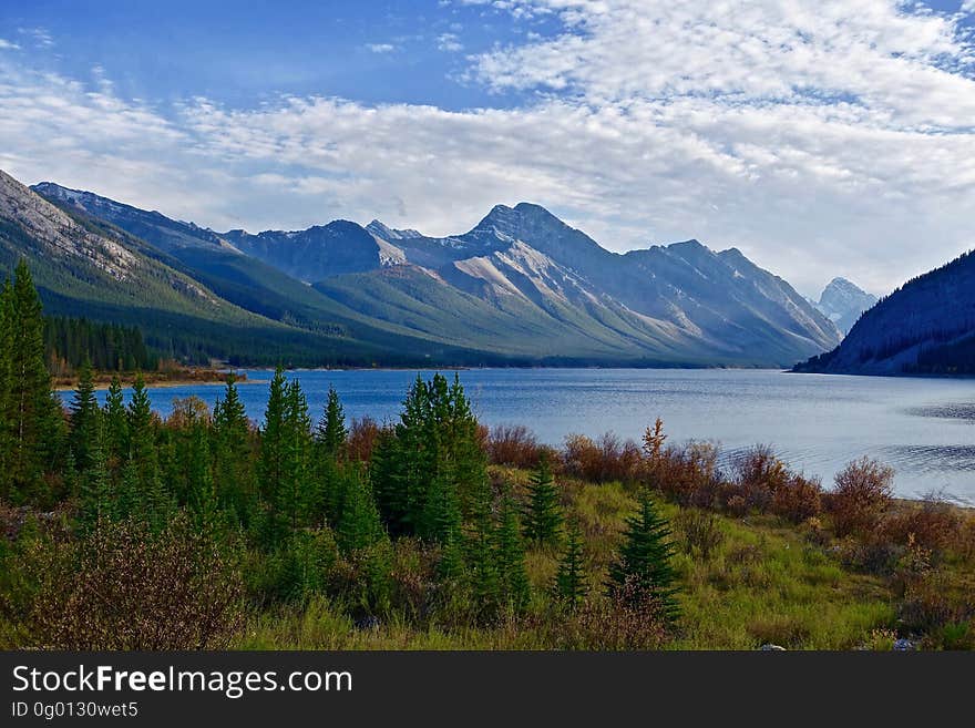 A mountain landscape with blue lake. A mountain landscape with blue lake.