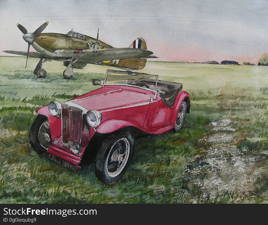 MG &amp; Hawker Hurricane unframed watercolour 42cm x 28cm approx www.theartroomtelford.co.uk/page96.html theartonlinegallery.com/artist/john-lowerson/. MG &amp; Hawker Hurricane unframed watercolour 42cm x 28cm approx www.theartroomtelford.co.uk/page96.html theartonlinegallery.com/artist/john-lowerson/