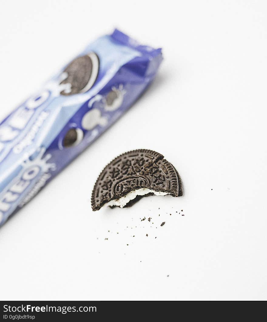 Black Oreo Cookie on White Table