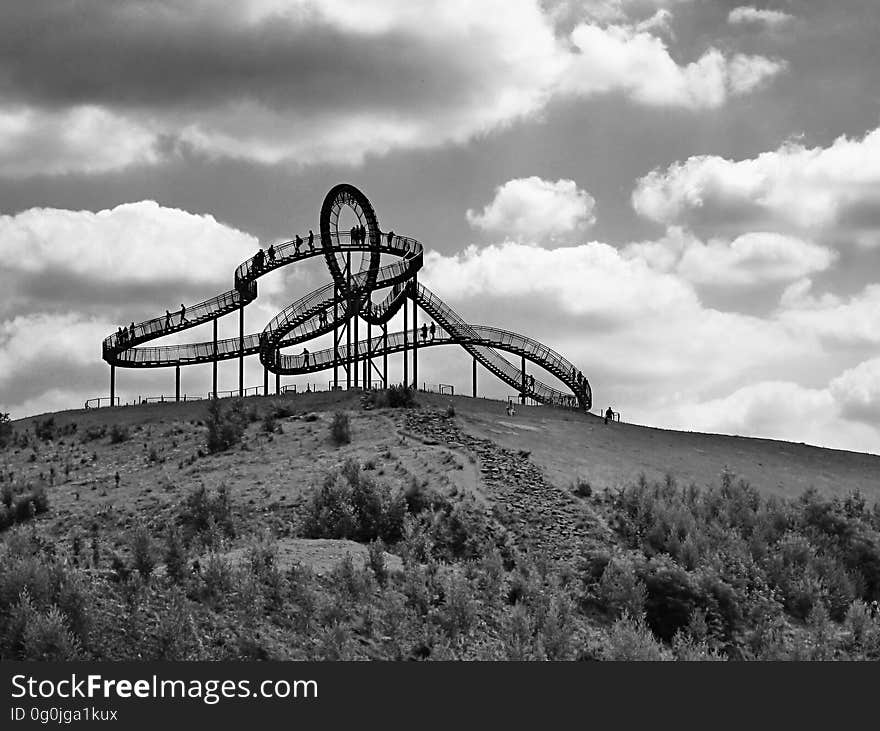 Black Roller Coaster in Grey Scale Photography