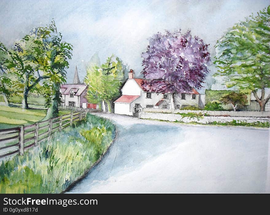 Cottage Unframed Watercolour 42cm x 28cm approx www.theartroomtelford.co.uk/page96.html