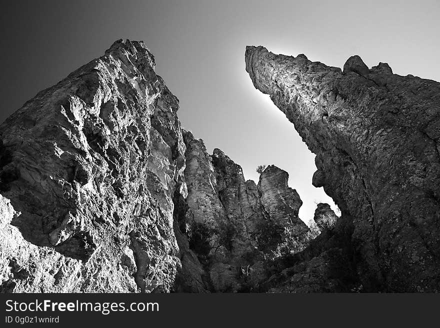 Gray Scale Image of Stone Tower