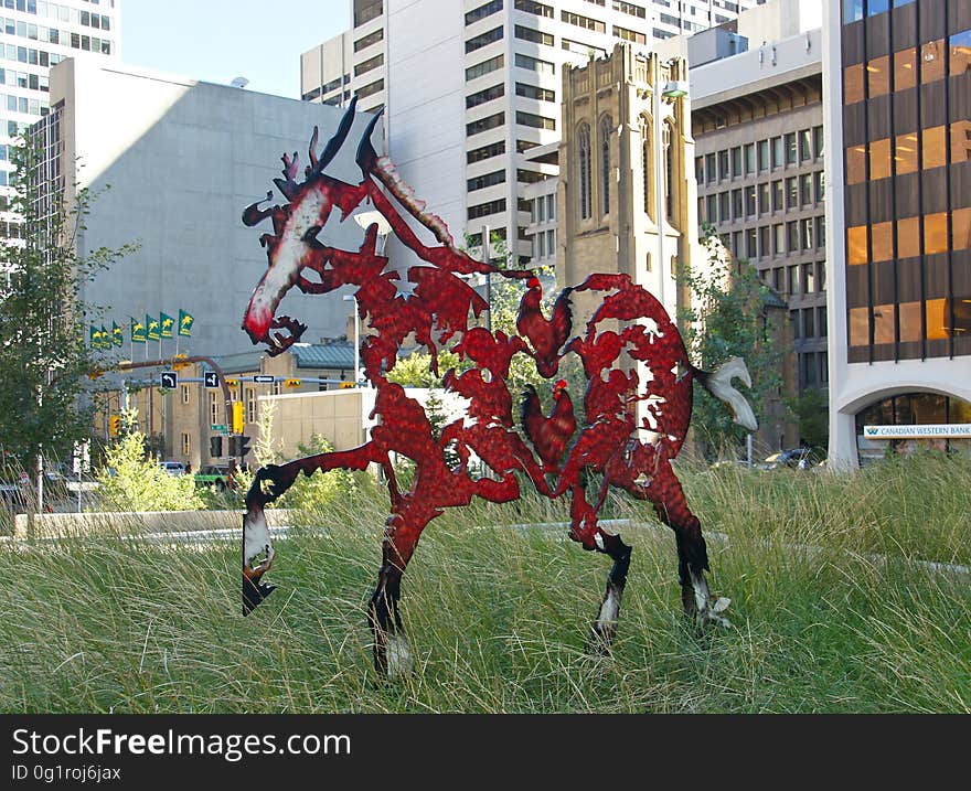 The sculpture, by renowned Saskatchewan artist Joe Fafard celebrates the Canadian horse, the role it played in the history of Canada and how it ties all Canadians together. The powder-coated 5/8-inch cut-steel plate horses are in different poses representing movement: past, present, future in a symphony of colours. An identical sculpture can be found on the Promenade Samuel de Champlain along the banks of the St. Lawrence River in Calgary&#x27;s first sister city, Quebec City. The sculpture, by renowned Saskatchewan artist Joe Fafard celebrates the Canadian horse, the role it played in the history of Canada and how it ties all Canadians together. The powder-coated 5/8-inch cut-steel plate horses are in different poses representing movement: past, present, future in a symphony of colours. An identical sculpture can be found on the Promenade Samuel de Champlain along the banks of the St. Lawrence River in Calgary&#x27;s first sister city, Quebec City.