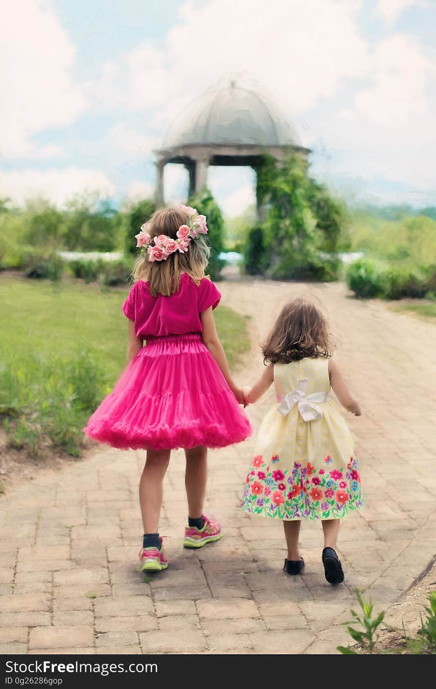 Children Wearing Pink Ball Dress