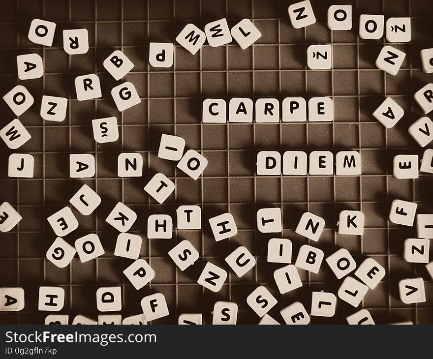 A word block game with the words "carpe diem" for "seize the day".