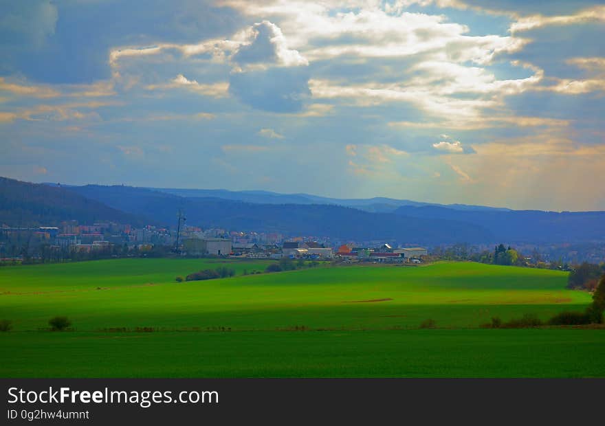 Rural landscape with dramatic sky in the Czech Republic in the spring in the month of April. Rural landscape with dramatic sky in the Czech Republic in the spring in the month of April