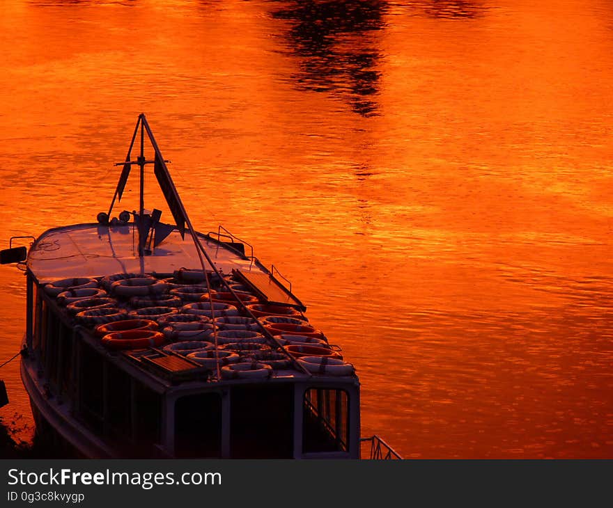 Reflection, Water, Sunset, Orange
