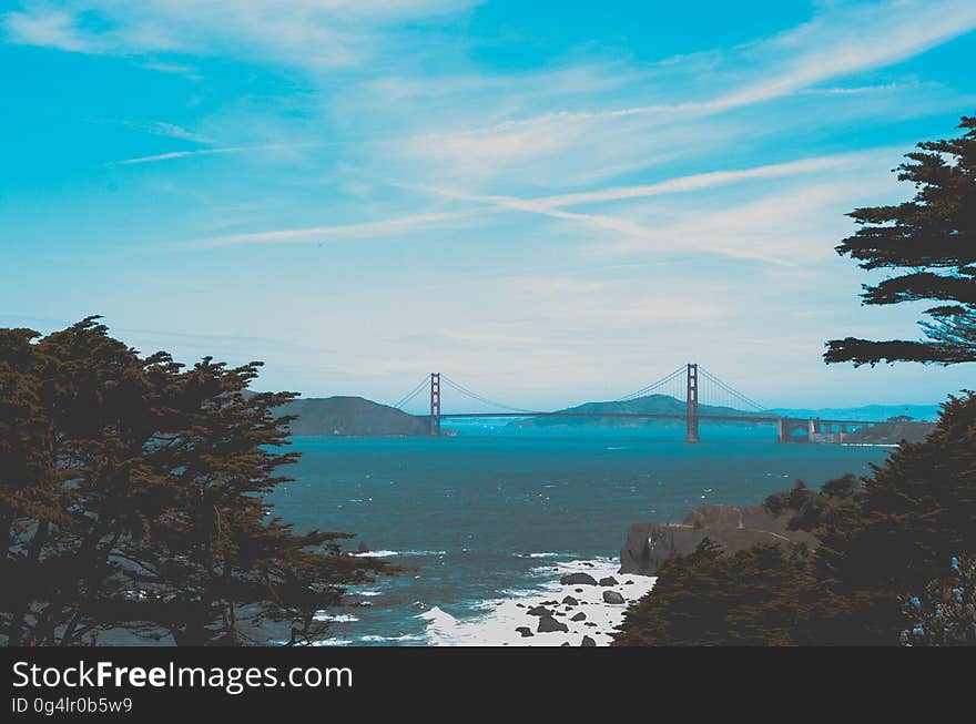 San Francisco bay and the Golden Gate bridge seen from the distance.