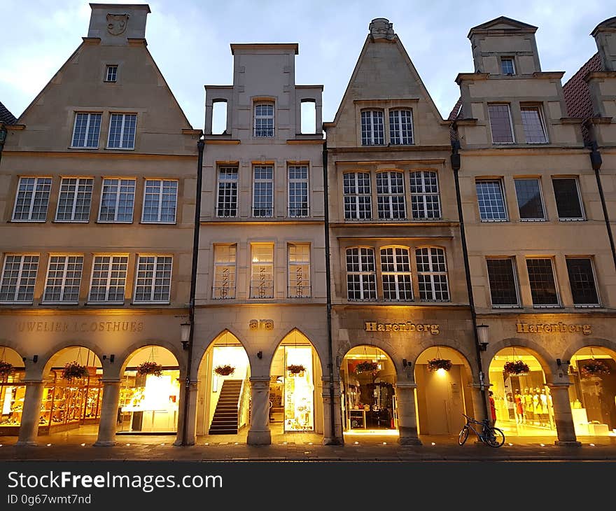 The historical houses on Prinzipalmarkt street in Münster, Germany. The historical houses on Prinzipalmarkt street in Münster, Germany.