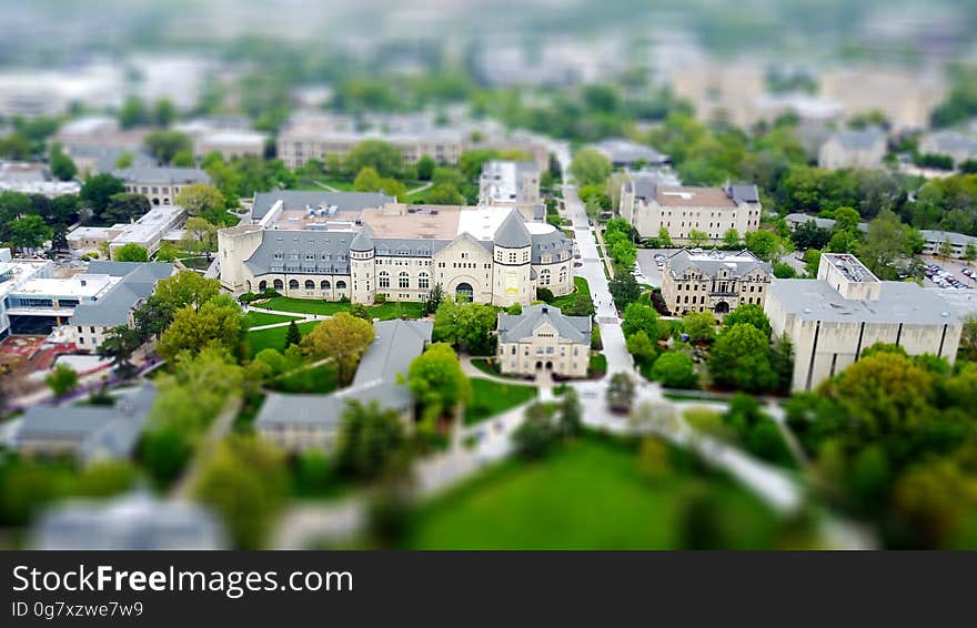 A tilt-shift view of a city. A tilt-shift view of a city.