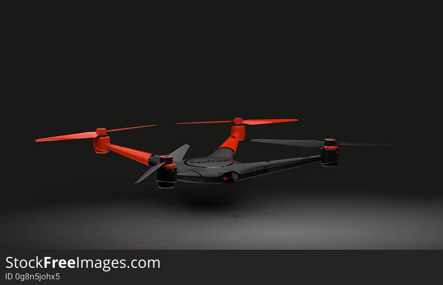 Close up of drone with four motors against black. Close up of drone with four motors against black.