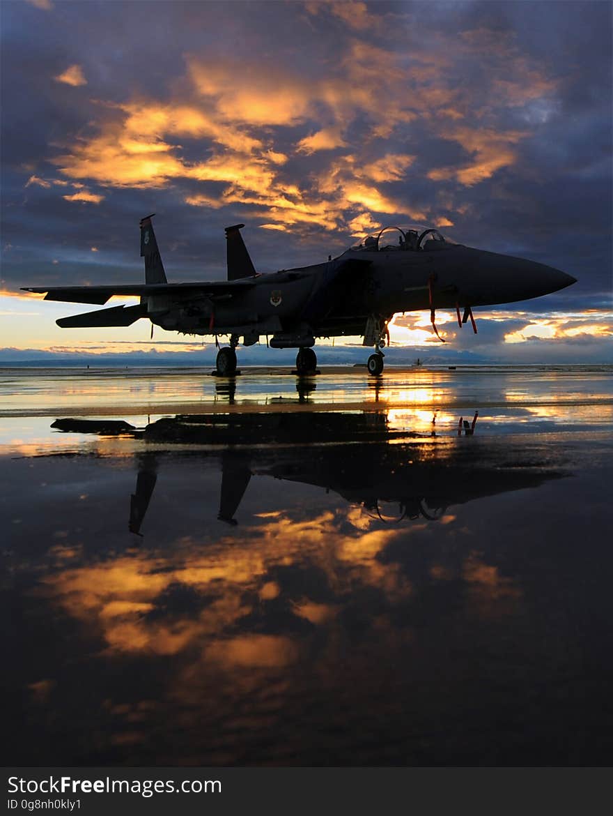 Aircraft on Wide Concrete during Sunset