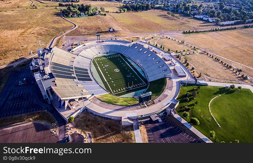 Aerial Photo of Gray and White Stadium