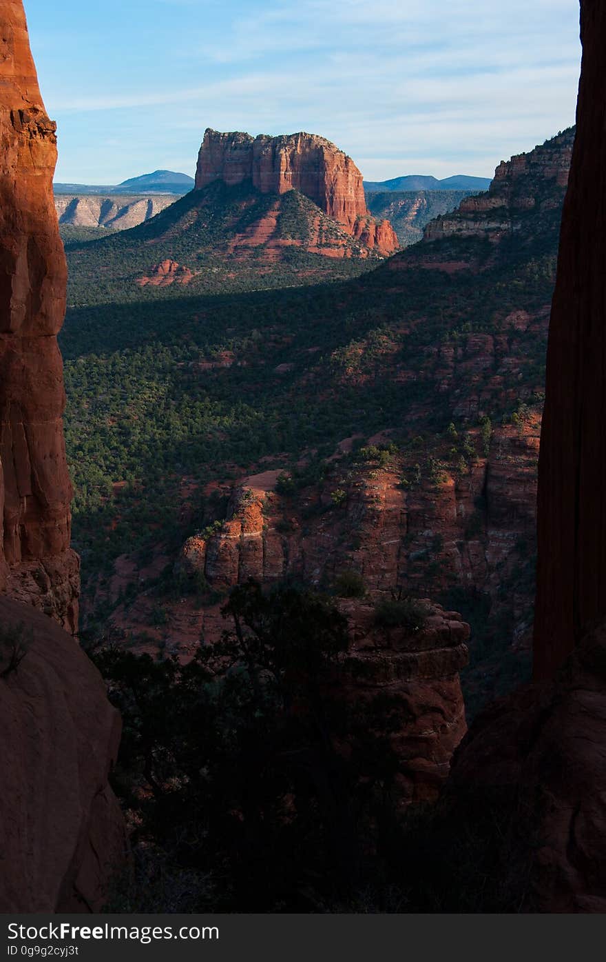 Cathedral Rock Trail ascends one of the most recognizable rock formations in the heart of Red Rock Country. Many visitors hike the first quarter mile to enjoy the fantastic views from the first ledge, where the trail meets Templeton Trail. From here, the trail becomes as much a rock climb as a hike, requiring non-technical scrambling up rock faces and ledges to make it to the final ascent to the top. The saddle between two spires offers spectacular views. The unmaintained trail explores the lava and spires at the top. Photo by Deborah Lee Soltesz, January 11, 2012. Credit: USFS Coconino National Forest. Learn more about hiking Cathedral Rock Trail No. 170 in the Red Rock Ranger District of the Coconino National Forest website.