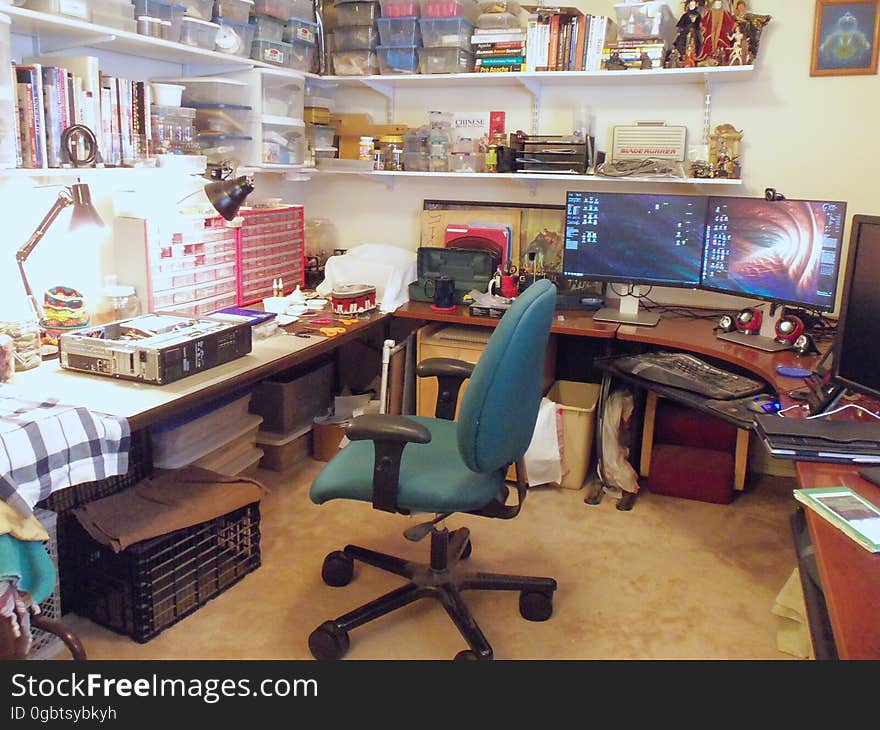 Battlestation shot. This is our studio/workshop. Everything from computer repair to jewelry design to electronics tinkering to watercolor painting goes on in here. There are two dual-monitor workspaces set up, one with another Inspiron for doing basic computing &#x28;blogging, Etsy, surfing, taxes, etc.&#x29;, the other with a laptop dock for telework. Some of my Deep Dream wallpaper [Flickr] Some of my Deep Dream animations and slideshows [YouTube] Google Deep Dream discussion forum [Voat]. Battlestation shot. This is our studio/workshop. Everything from computer repair to jewelry design to electronics tinkering to watercolor painting goes on in here. There are two dual-monitor workspaces set up, one with another Inspiron for doing basic computing &#x28;blogging, Etsy, surfing, taxes, etc.&#x29;, the other with a laptop dock for telework. Some of my Deep Dream wallpaper [Flickr] Some of my Deep Dream animations and slideshows [YouTube] Google Deep Dream discussion forum [Voat]